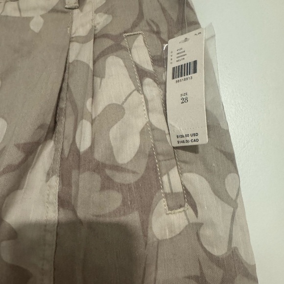 New Anthropologie Pants Frannie  High Rise Tapered Leg Printed Tan White Size 28 - Picture 3 of 4